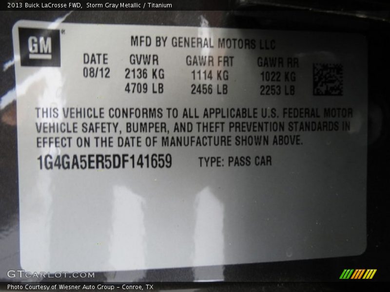 Storm Gray Metallic / Titanium 2013 Buick LaCrosse FWD