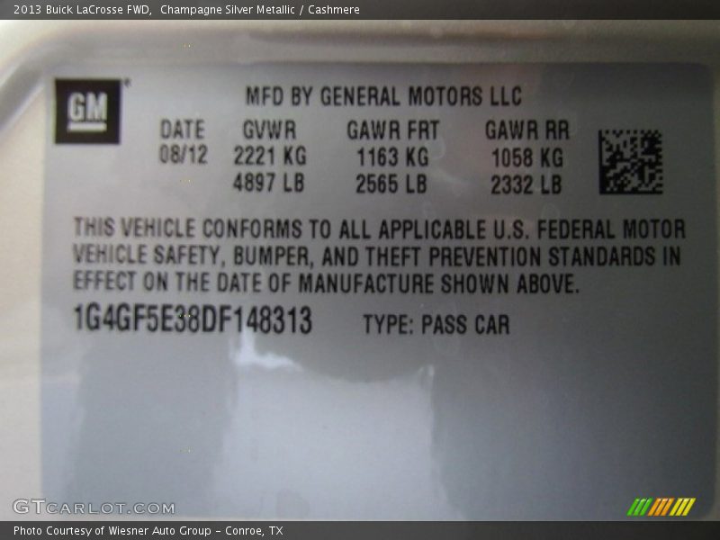 Champagne Silver Metallic / Cashmere 2013 Buick LaCrosse FWD