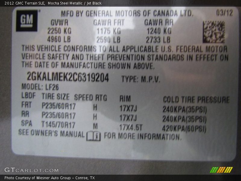 Mocha Steel Metallic / Jet Black 2012 GMC Terrain SLE