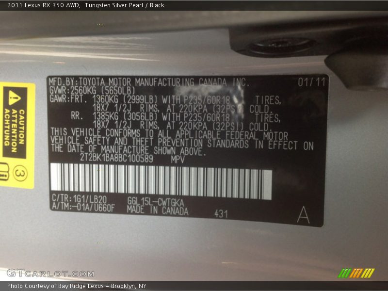 Tungsten Silver Pearl / Black 2011 Lexus RX 350 AWD