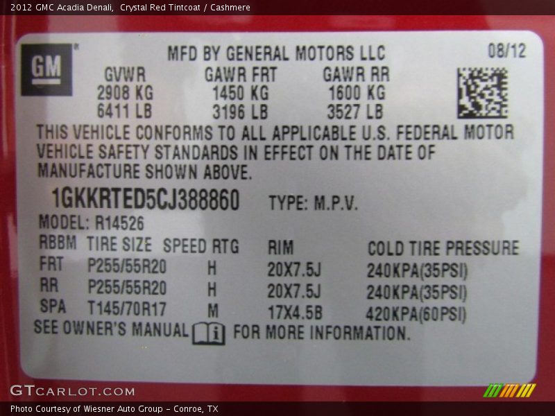 Crystal Red Tintcoat / Cashmere 2012 GMC Acadia Denali