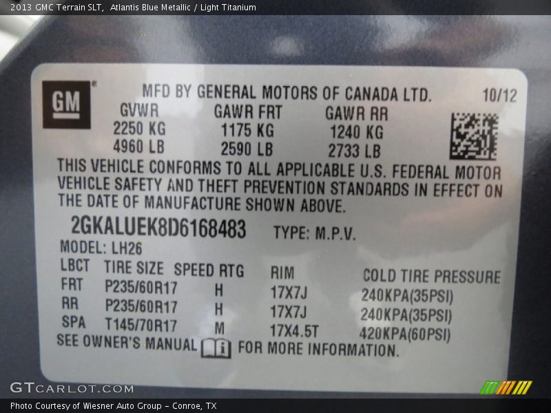 Atlantis Blue Metallic / Light Titanium 2013 GMC Terrain SLT