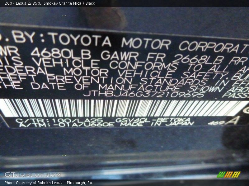 Smokey Granite Mica / Black 2007 Lexus ES 350