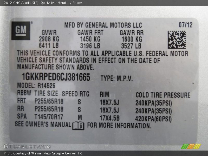 Quicksilver Metallic / Ebony 2012 GMC Acadia SLE