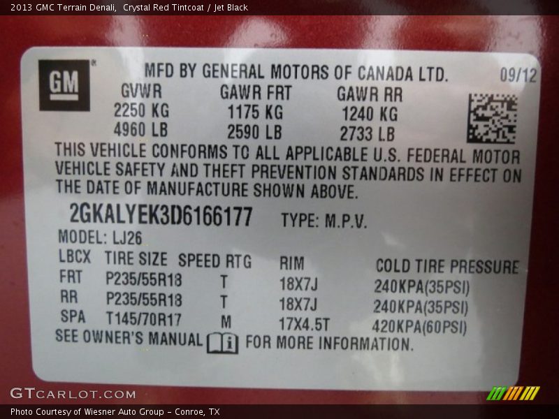 Crystal Red Tintcoat / Jet Black 2013 GMC Terrain Denali