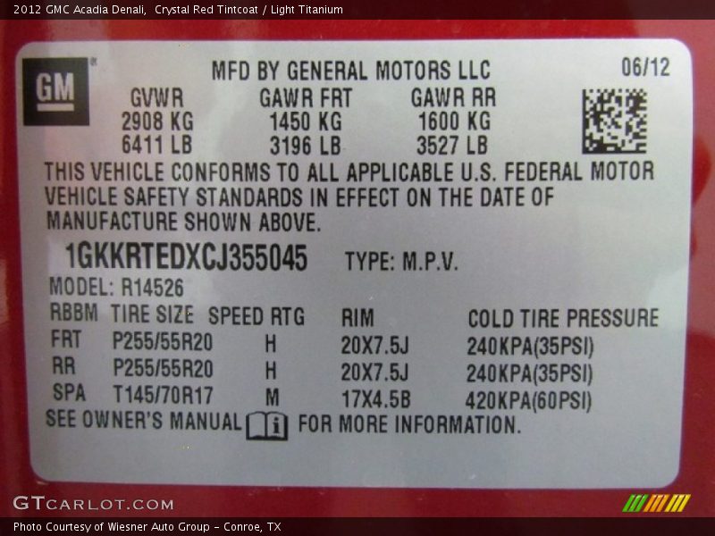 Crystal Red Tintcoat / Light Titanium 2012 GMC Acadia Denali