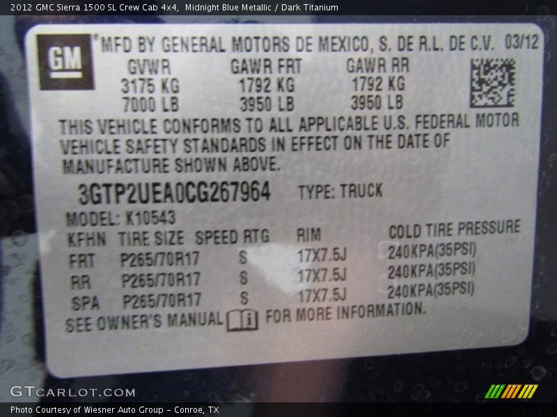 Midnight Blue Metallic / Dark Titanium 2012 GMC Sierra 1500 SL Crew Cab 4x4
