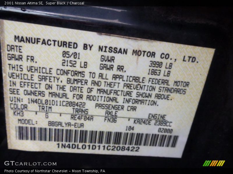 Super Black / Charcoal 2001 Nissan Altima SE