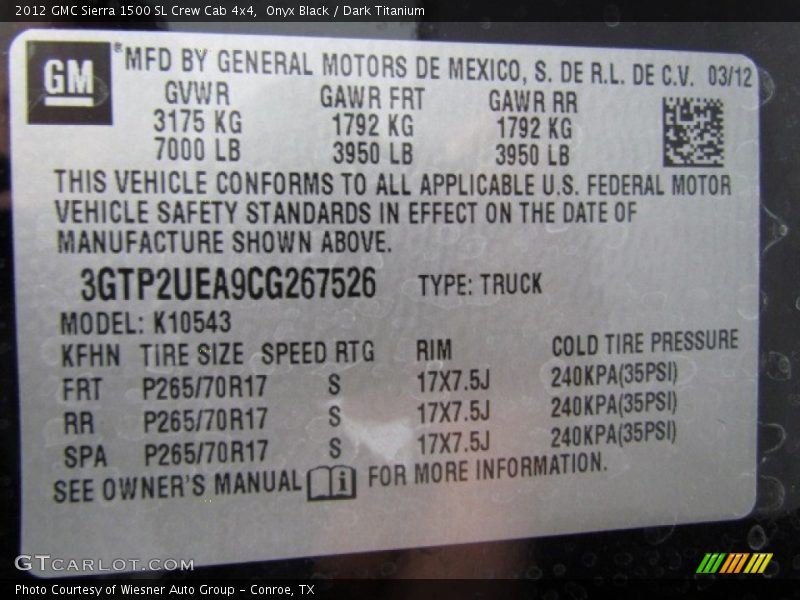 Onyx Black / Dark Titanium 2012 GMC Sierra 1500 SL Crew Cab 4x4