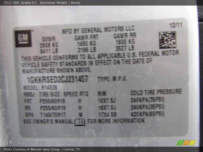 Quicksilver Metallic / Ebony 2012 GMC Acadia SLT