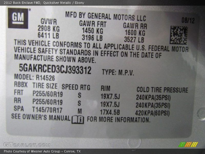 Quicksilver Metallic / Ebony 2012 Buick Enclave FWD