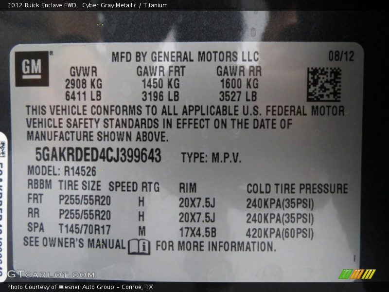 Cyber Gray Metallic / Titanium 2012 Buick Enclave FWD