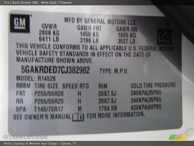 White Opal / Titanium 2012 Buick Enclave FWD