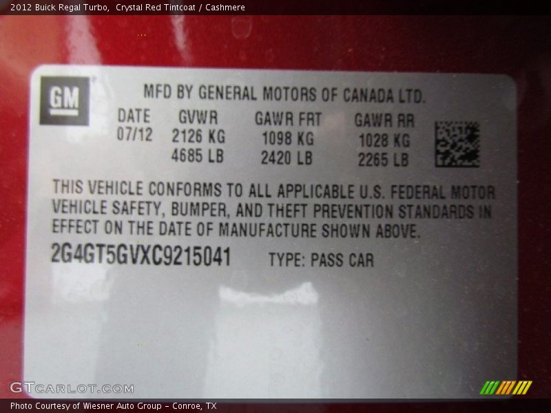 Crystal Red Tintcoat / Cashmere 2012 Buick Regal Turbo