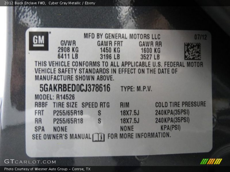 Cyber Gray Metallic / Ebony 2012 Buick Enclave FWD