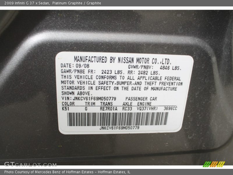 Platinum Graphite / Graphite 2009 Infiniti G 37 x Sedan