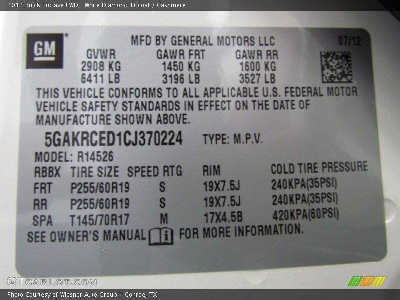 White Diamond Tricoat / Cashmere 2012 Buick Enclave FWD