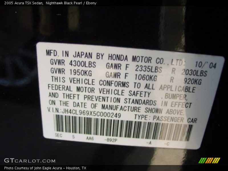 Nighthawk Black Pearl / Ebony 2005 Acura TSX Sedan