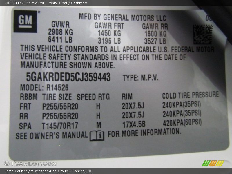 White Opal / Cashmere 2012 Buick Enclave FWD
