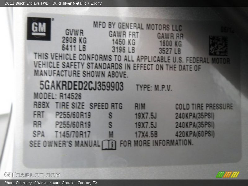 Quicksilver Metallic / Ebony 2012 Buick Enclave FWD