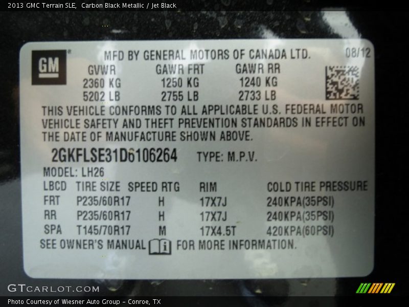 Carbon Black Metallic / Jet Black 2013 GMC Terrain SLE