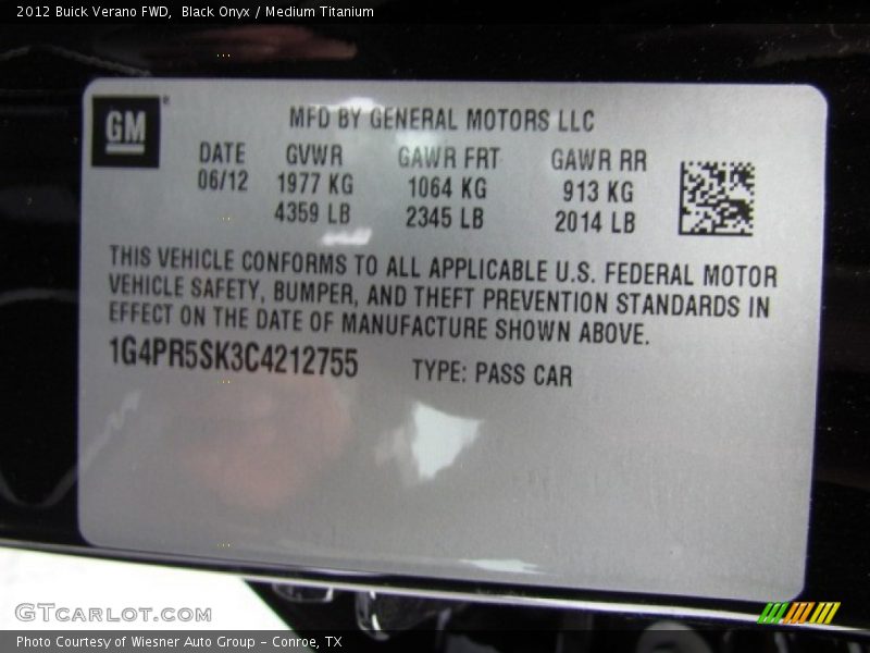 Black Onyx / Medium Titanium 2012 Buick Verano FWD