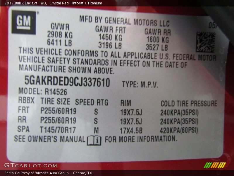 Crystal Red Tintcoat / Titanium 2012 Buick Enclave FWD