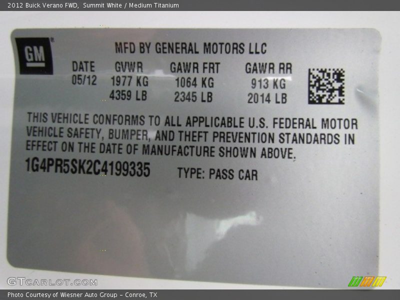 Summit White / Medium Titanium 2012 Buick Verano FWD