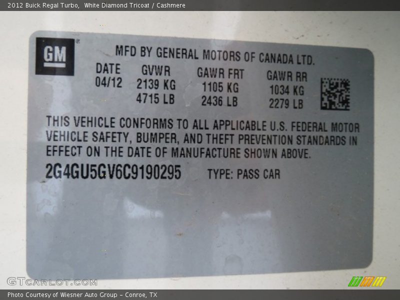 White Diamond Tricoat / Cashmere 2012 Buick Regal Turbo