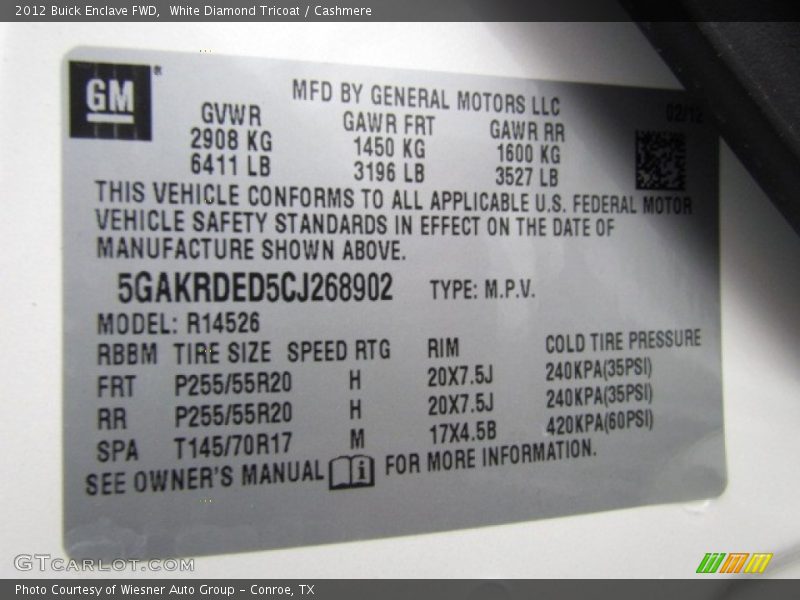White Diamond Tricoat / Cashmere 2012 Buick Enclave FWD