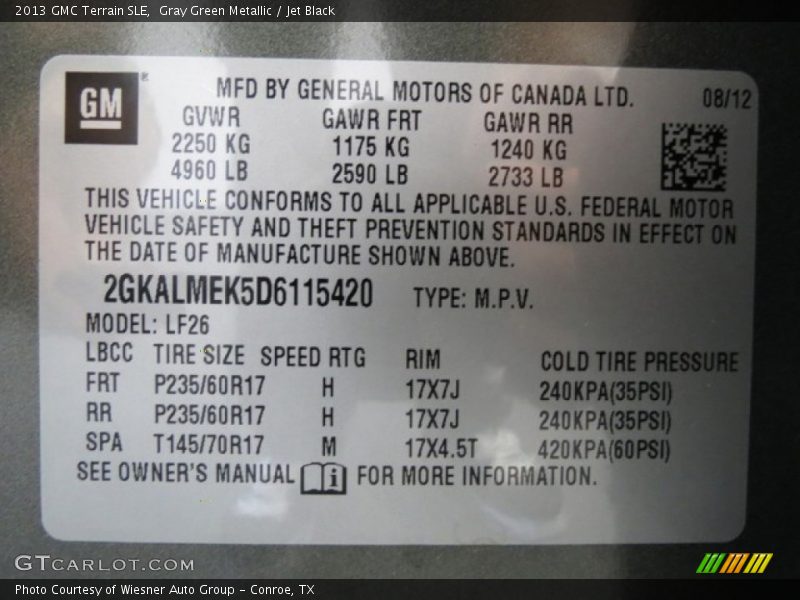 Gray Green Metallic / Jet Black 2013 GMC Terrain SLE