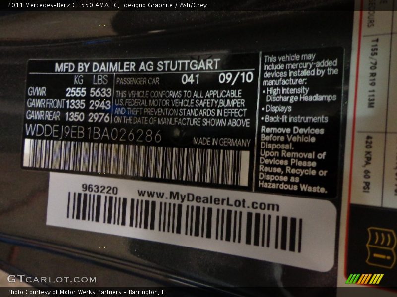 2011 CL 550 4MATIC designo Graphite Color Code 041