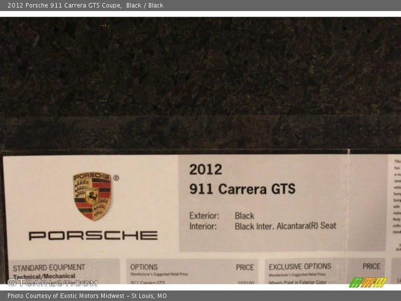  2012 911 Carrera GTS Coupe Window Sticker