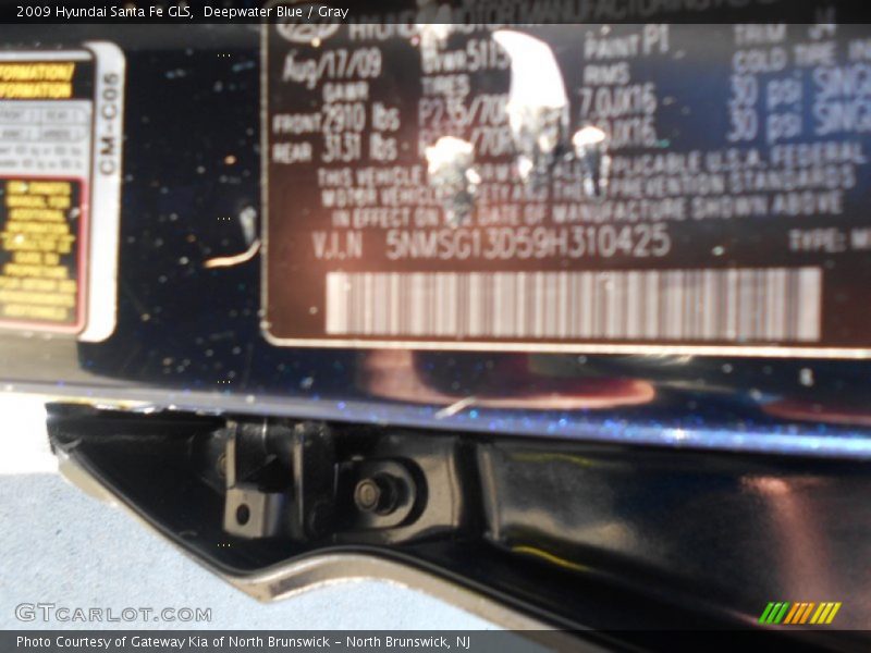 Deepwater Blue / Gray 2009 Hyundai Santa Fe GLS