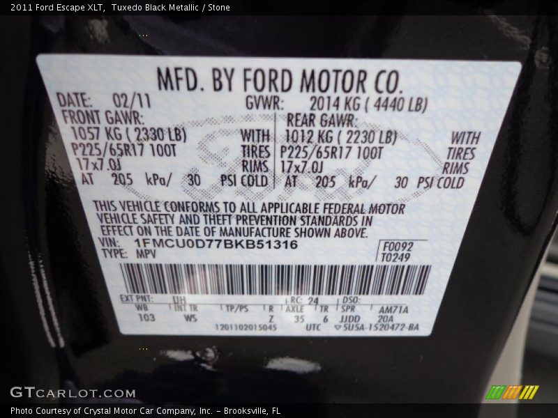 Tuxedo Black Metallic / Stone 2011 Ford Escape XLT