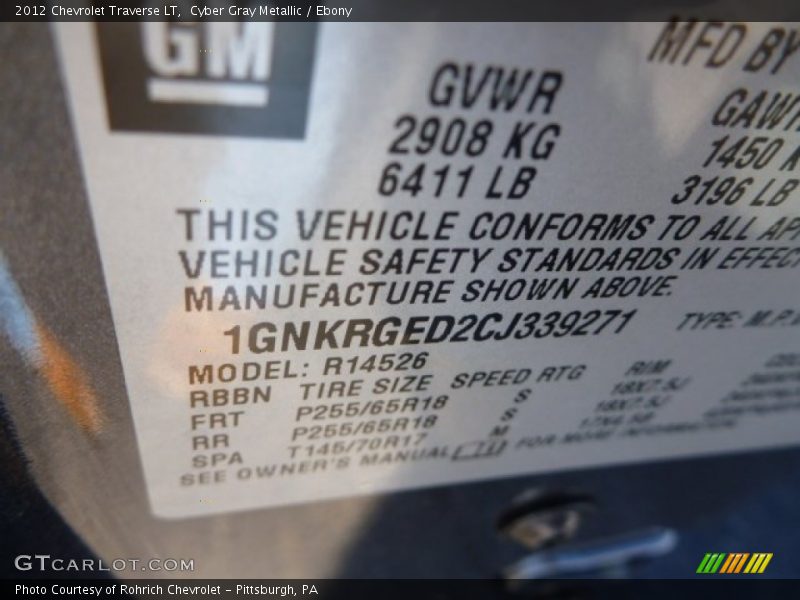 Cyber Gray Metallic / Ebony 2012 Chevrolet Traverse LT