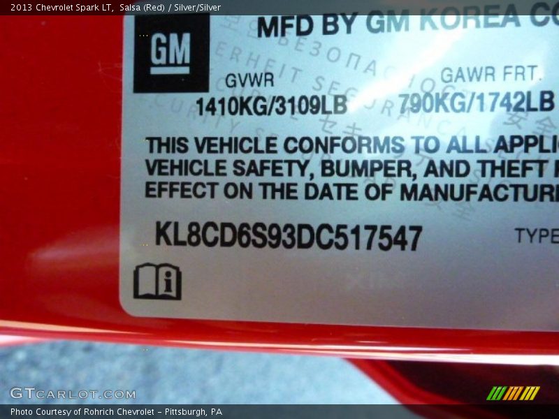 Salsa (Red) / Silver/Silver 2013 Chevrolet Spark LT