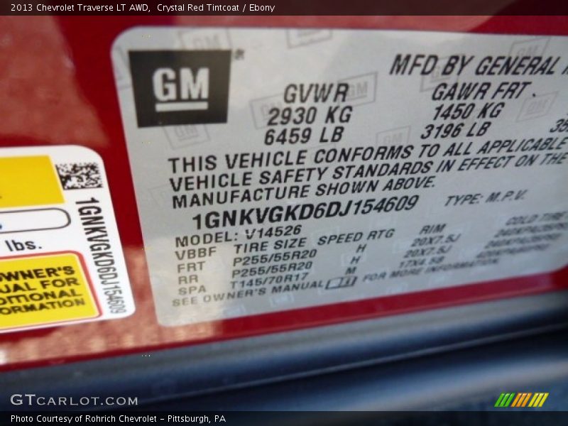 Crystal Red Tintcoat / Ebony 2013 Chevrolet Traverse LT AWD