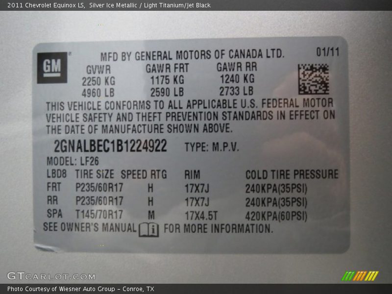 Silver Ice Metallic / Light Titanium/Jet Black 2011 Chevrolet Equinox LS