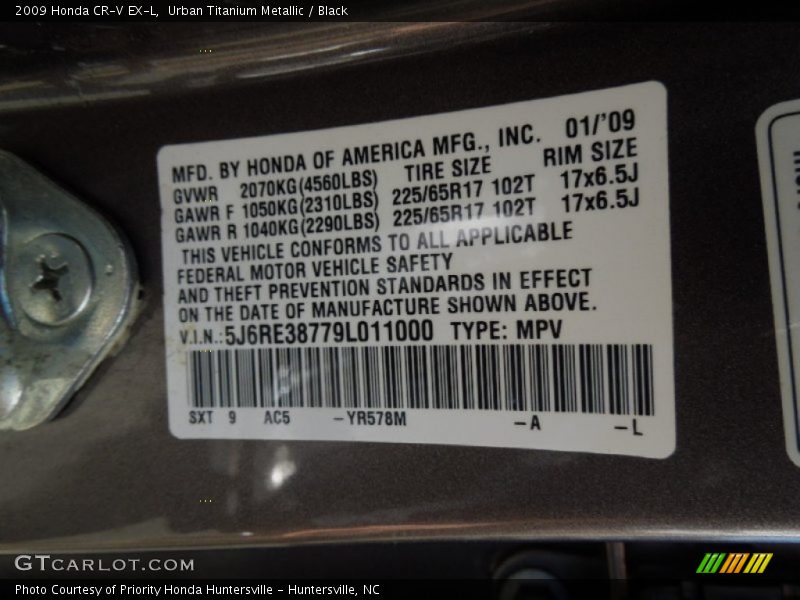 Urban Titanium Metallic / Black 2009 Honda CR-V EX-L