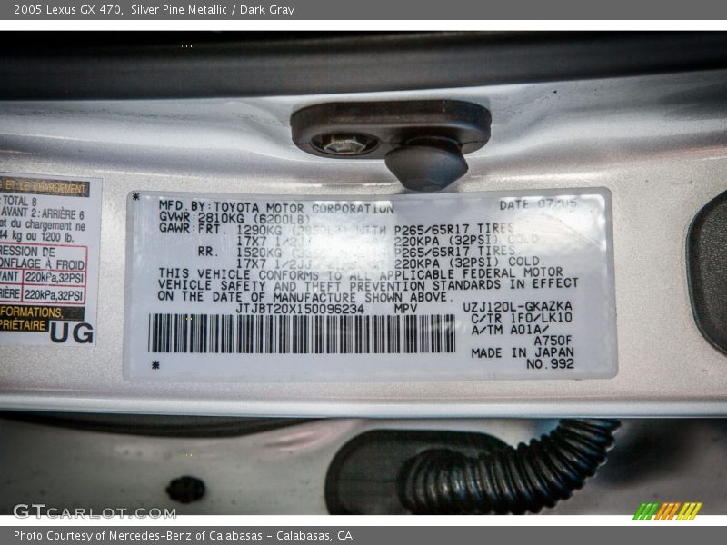 Silver Pine Metallic / Dark Gray 2005 Lexus GX 470