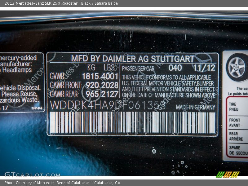 Black / Sahara Beige 2013 Mercedes-Benz SLK 250 Roadster