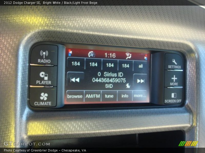 Bright White / Black/Light Frost Beige 2012 Dodge Charger SE