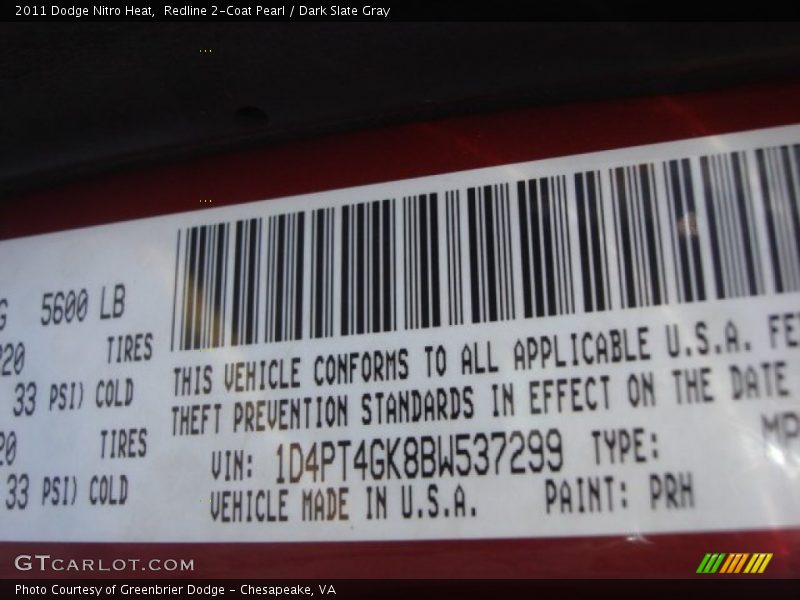 Redline 2-Coat Pearl / Dark Slate Gray 2011 Dodge Nitro Heat