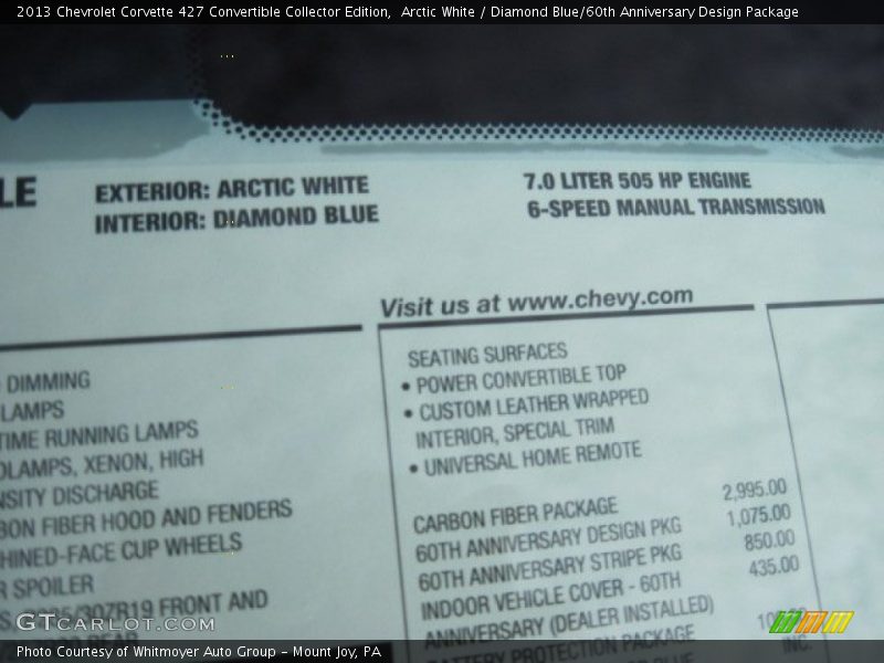  2013 Corvette 427 Convertible Collector Edition Window Sticker