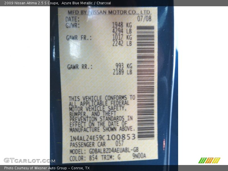 Azure Blue Metallic / Charcoal 2009 Nissan Altima 2.5 S Coupe