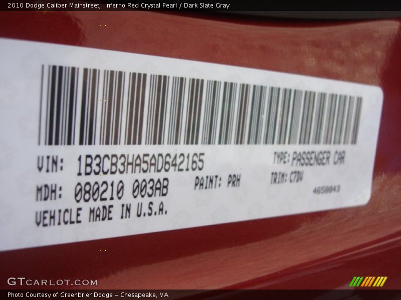 Inferno Red Crystal Pearl / Dark Slate Gray 2010 Dodge Caliber Mainstreet