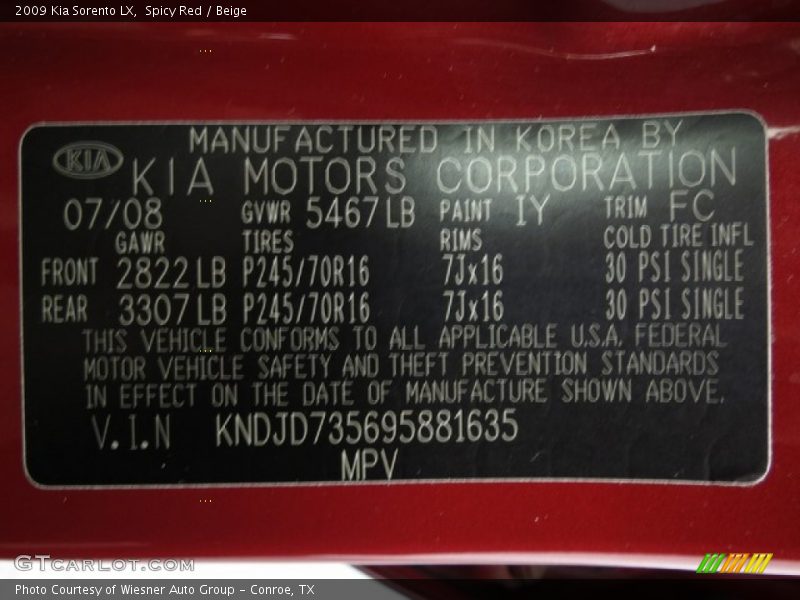 Spicy Red / Beige 2009 Kia Sorento LX