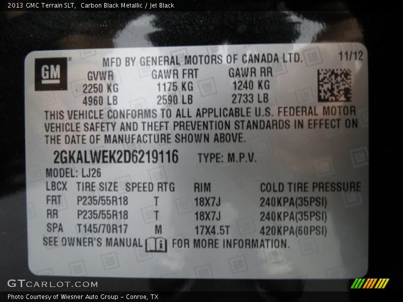 Carbon Black Metallic / Jet Black 2013 GMC Terrain SLT