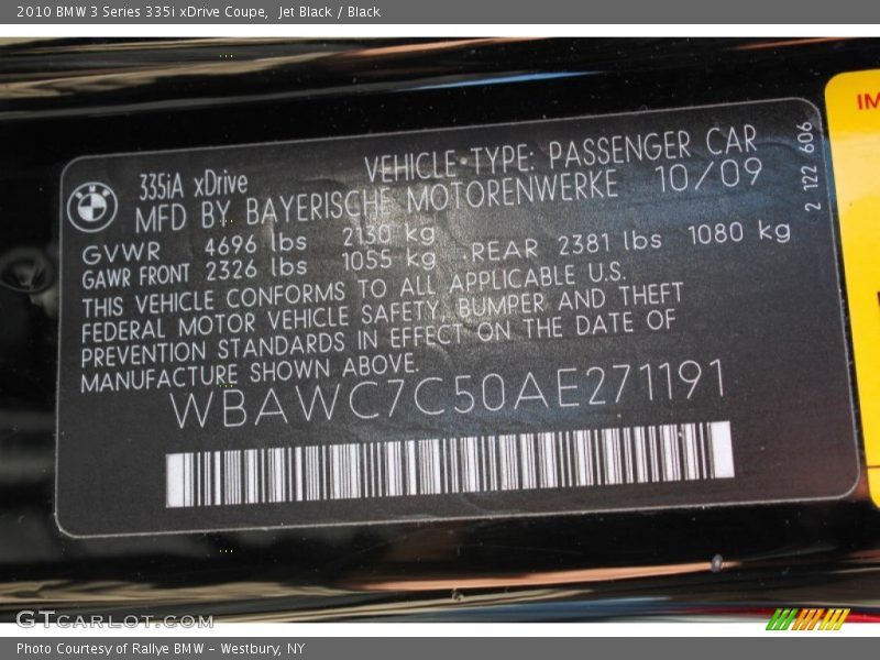 Jet Black / Black 2010 BMW 3 Series 335i xDrive Coupe